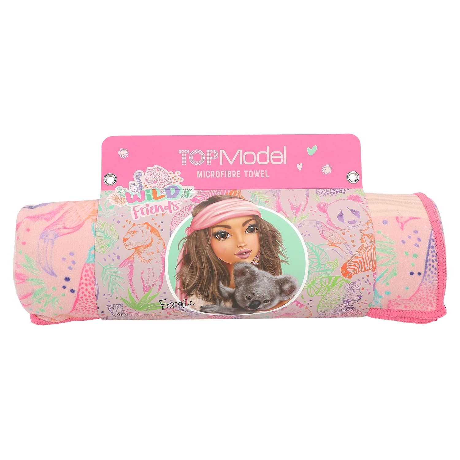 Depesche TOPModel Wild 12791 Microfibre Towel with Model Motif and Colourful Animal Pattern, with Elastic Band for Rolling Up and Fixing
