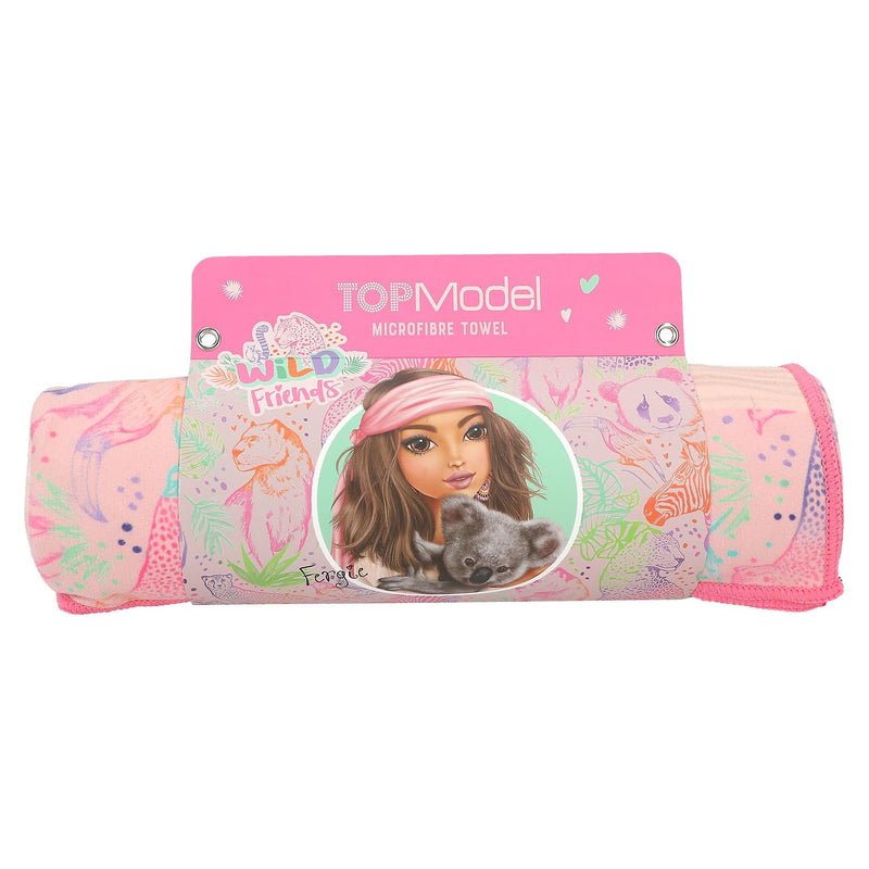 Depesche TOPModel Wild 12791 Microfibre Towel with Model Motif and Colourful Animal Pattern, with Elastic Band for Rolling Up and Fixing