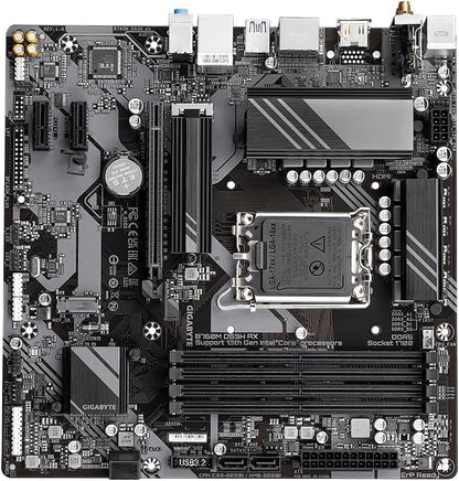Gigabyte B760M DS3H AX Motherboard - Supports Intel Core 14th Gen CPUs, 6+2+1 Phases Digital VRM, up to 7600MHz DDR5 (OC), 2xPCIe 4.0 M.2, Wi-Fi 6E, 2.5GbE LAN, USB 3.2 Gen 2