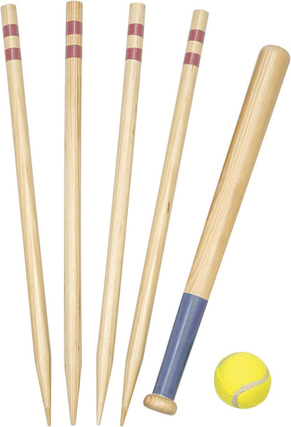 Great Garden Games Rounders Set - Wooden posts, Rounders Bat and Ball - Outdoor Games / Garden Games set
