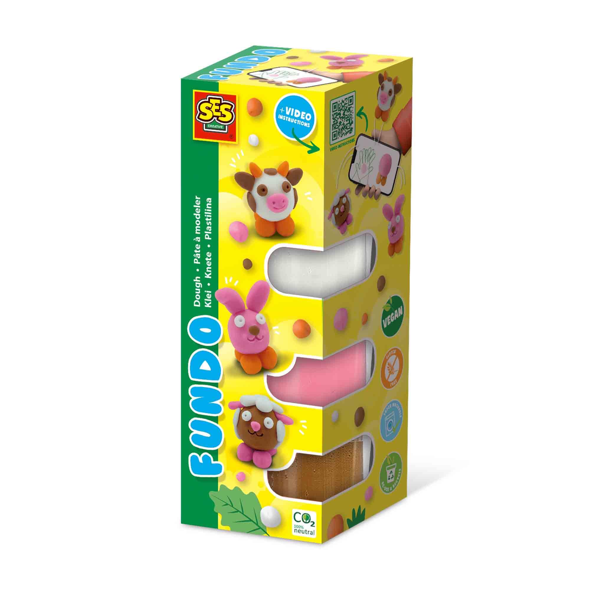 SES Creative 00811 FunDo dough-Farm animals (3x90gr-1x40gr), various