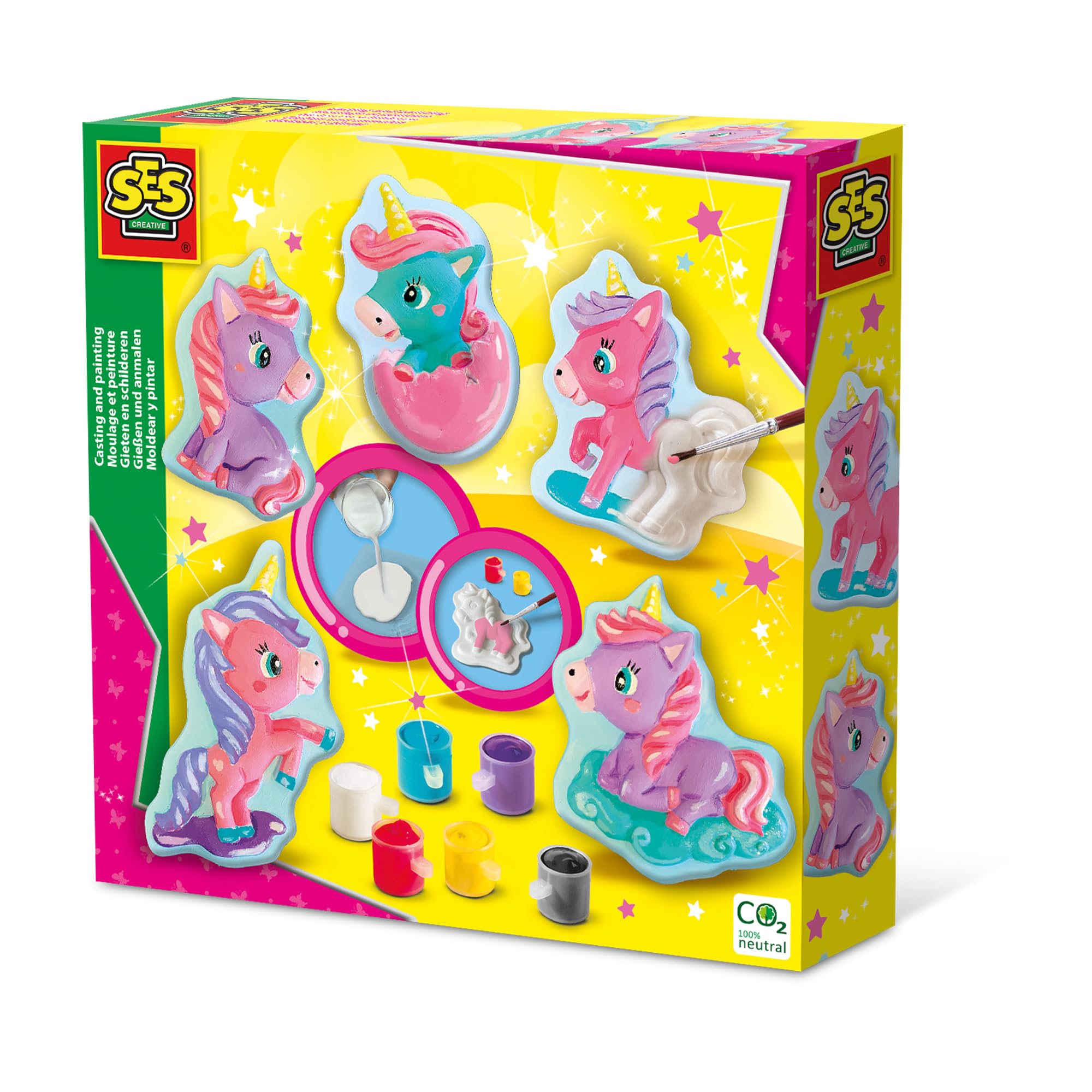 SES Creative 01341 Gießen und anmalen-Baby-Einhörner, Diverse Farben, für Kinder ab 5 Jahren