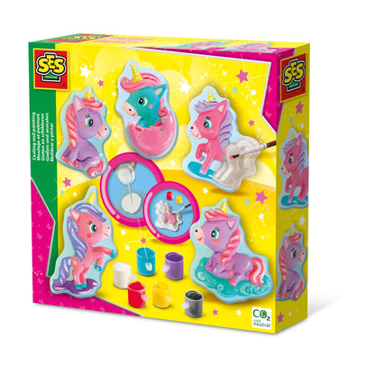 SES Creative 01341 Gießen und anmalen-Baby-Einhörner, Diverse Farben, für Kinder ab 5 Jahren