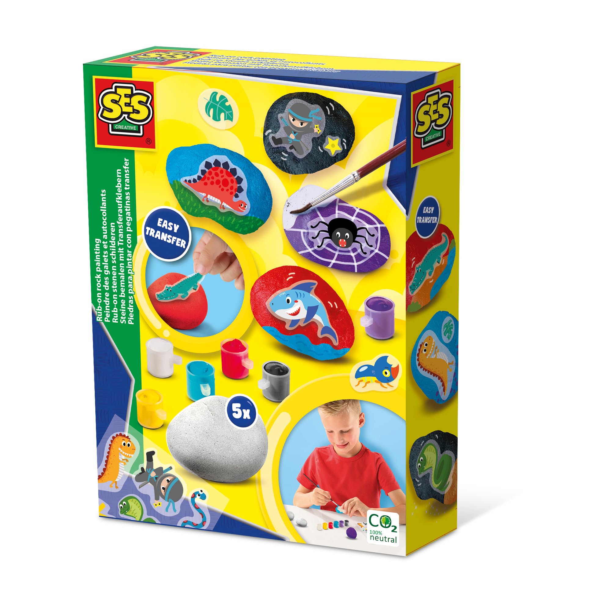 SES Creative 14289 Dinosaur Steine bemalen mit Transferaufklebern, diverse Farben