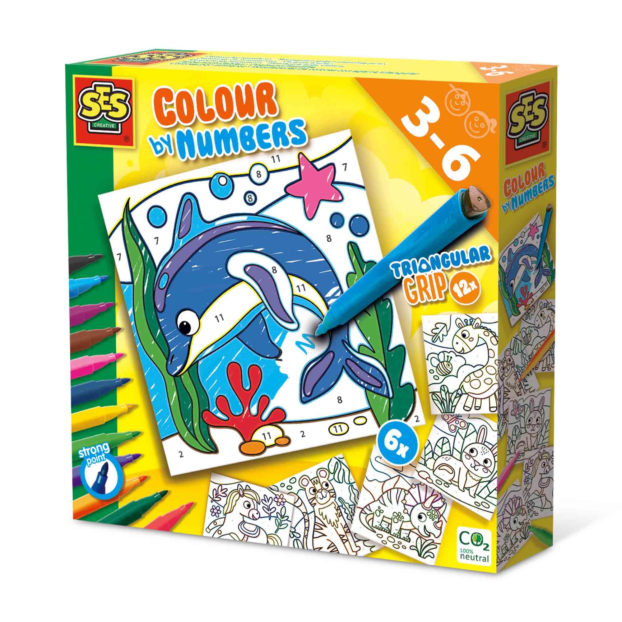 SES Creative 14690 Mahlen nach Zahlen-Dreikant Filzstifte, diverse Farben