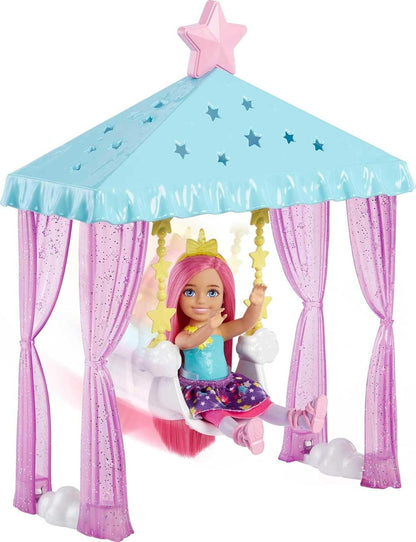 Barbie Dreamtopia Chelsea Small Doll and Accessories, Playset with Gazebo Swing, Kitten and More, HLC27