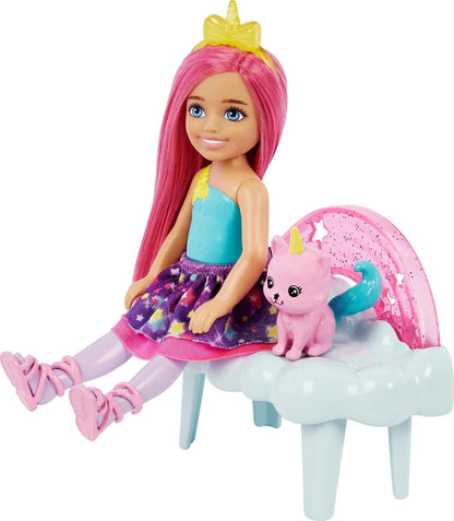 Barbie Dreamtopia Chelsea Small Doll and Accessories, Playset with Gazebo Swing, Kitten and More, HLC27