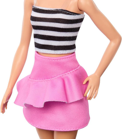 Barbie Fashionistas Doll #213, Blonde with Striped Top, Pink Skirt & Sunglasses, 65th Anniversary Collectible Fashion Doll, HRH11