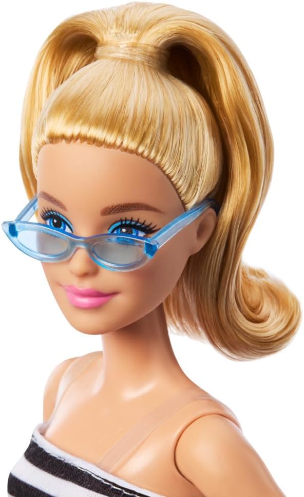 Barbie Fashionistas Doll #213, Blonde with Striped Top, Pink Skirt & Sunglasses, 65th Anniversary Collectible Fashion Doll, HRH11