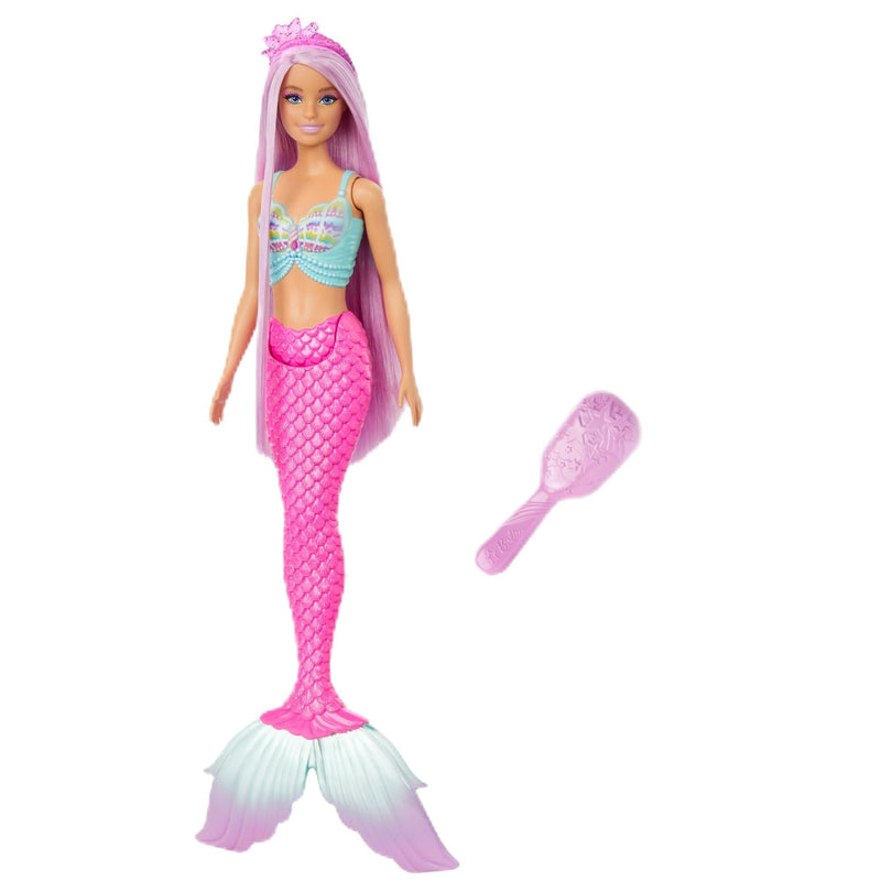 Barbie Muñeca Sirena fantasía con Pelo Largo Rosa y Accesorios para peinar, Serie Un Toque de Magia, Juguete +3 años (Mattel HRR00