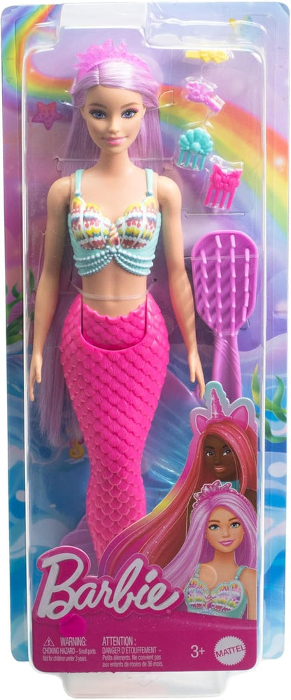 Barbie Muñeca Sirena fantasía con Pelo Largo Rosa y Accesorios para peinar, Serie Un Toque de Magia, Juguete +3 años (Mattel HRR00