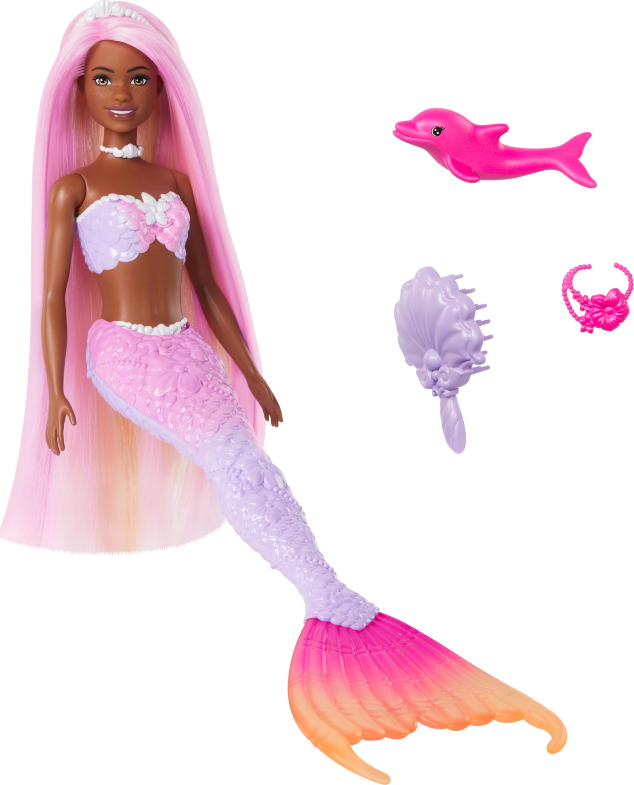 BARBIE Meerjungfrau-Puppe - Inspiriert von der Fernsehserie "Barbie Ein verborgener Zauber", mit Farbwechseleffekt und Zubehör, 19 cm pinke Haare zum Stylen, für endlosen Spielspaß, HRP98