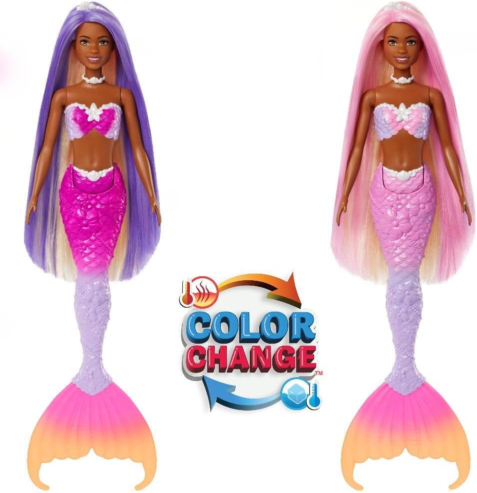 BARBIE Meerjungfrau-Puppe - Inspiriert von der Fernsehserie "Barbie Ein verborgener Zauber", mit Farbwechseleffekt und Zubehör, 19 cm pinke Haare zum Stylen, für endlosen Spielspaß, HRP98