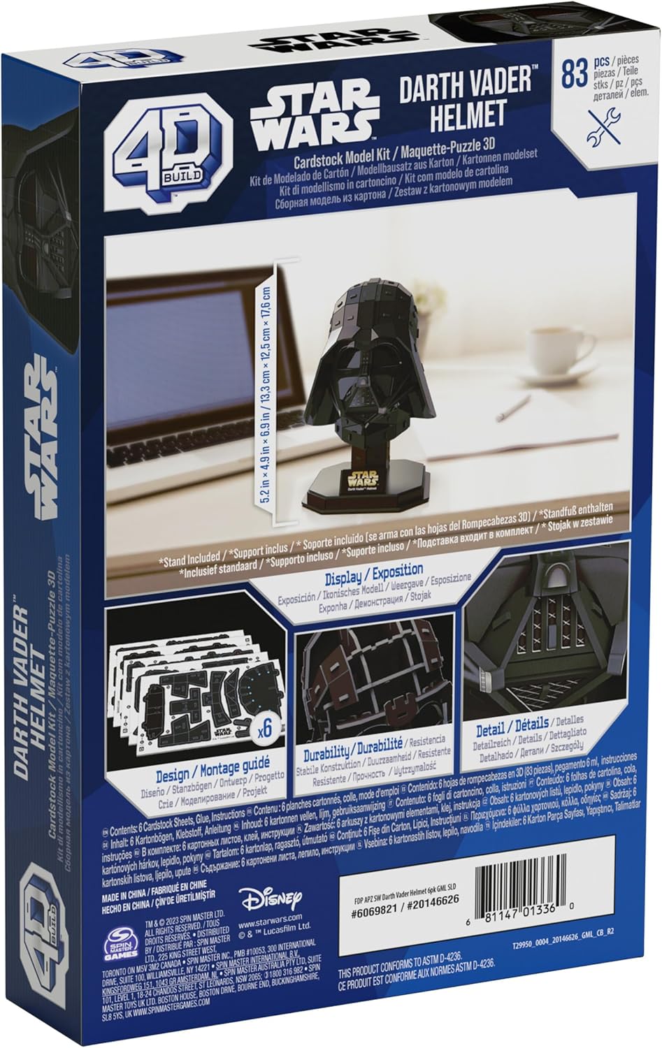 4D Build - Star Wars Darth Vader Helmet - Detailed 3D Model Kit Made of High-Quality Cardboard, 83 Pieces, for Star Wars Fans from 12 Years