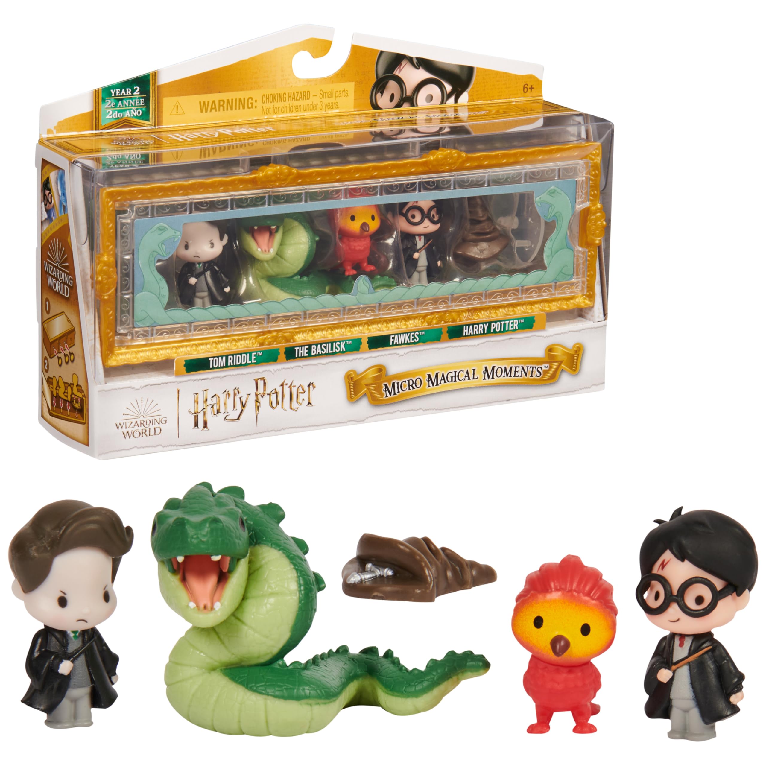 Wizarding World Harry Potter - Micro Magical Moments Sammelfiguren Geschenkset Kammer des Schreckens mit Harry Potter, Tom Riddle, Basilisk, Fawkes und Setzkasten, für Kinder ab 6 Jahren, Fanartikel