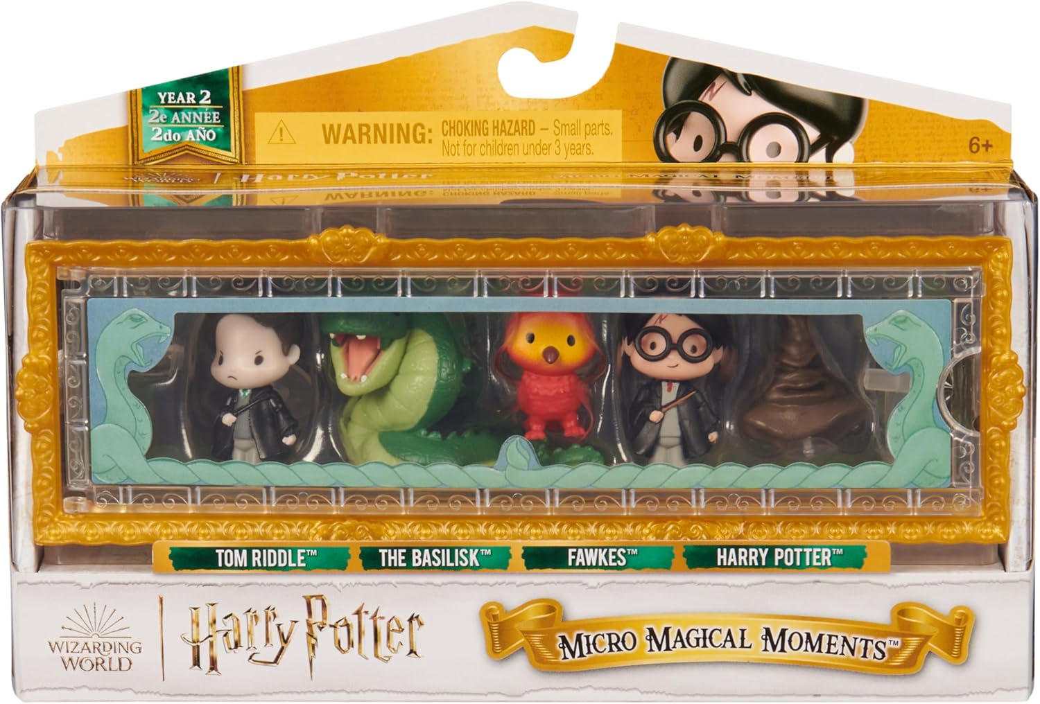 Wizarding World Harry Potter - Micro Magical Moments Sammelfiguren Geschenkset Kammer des Schreckens mit Harry Potter, Tom Riddle, Basilisk, Fawkes und Setzkasten, für Kinder ab 6 Jahren, Fanartikel