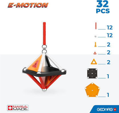 GEOMAG, E-Motion Panels, Magnetic Constructions, Make a Spinning Top, 32-Piece Pack, 100% Recycled Plastic, White