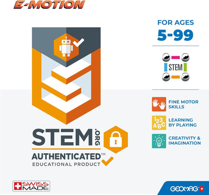 GEOMAG, E-Motion Panels, Magnetic Constructions, Make a Spinning Top, 32-Piece Pack, 100% Recycled Plastic, White