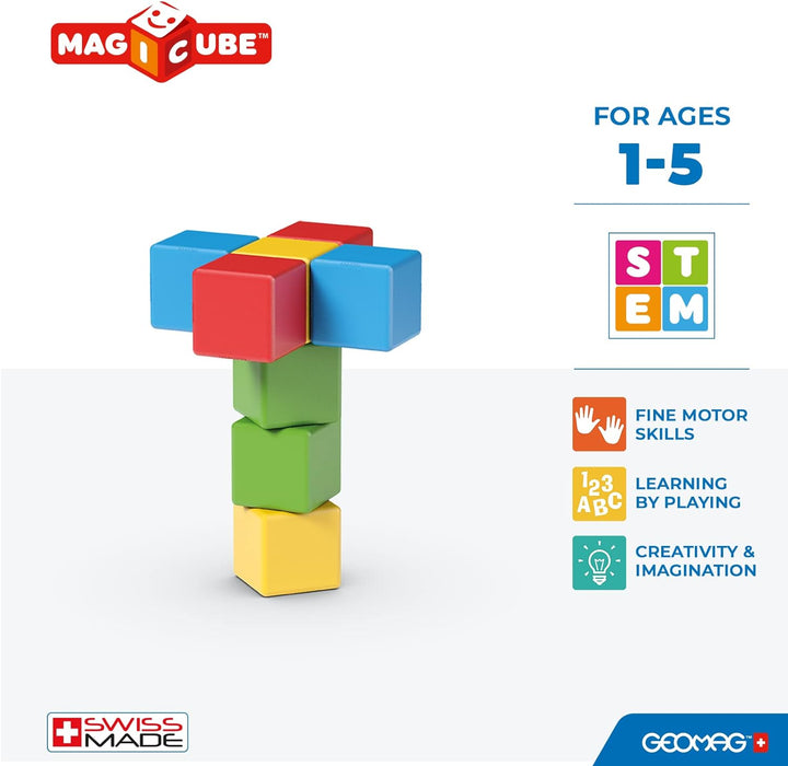 Geomag, Magicube Full Color Recycled Try Me, Magnetic Games Children From 1 To 5 Years, Magnetic Construction, 8-Pc Pack, 100% Recycled Plastic, White (062) 8 pieces