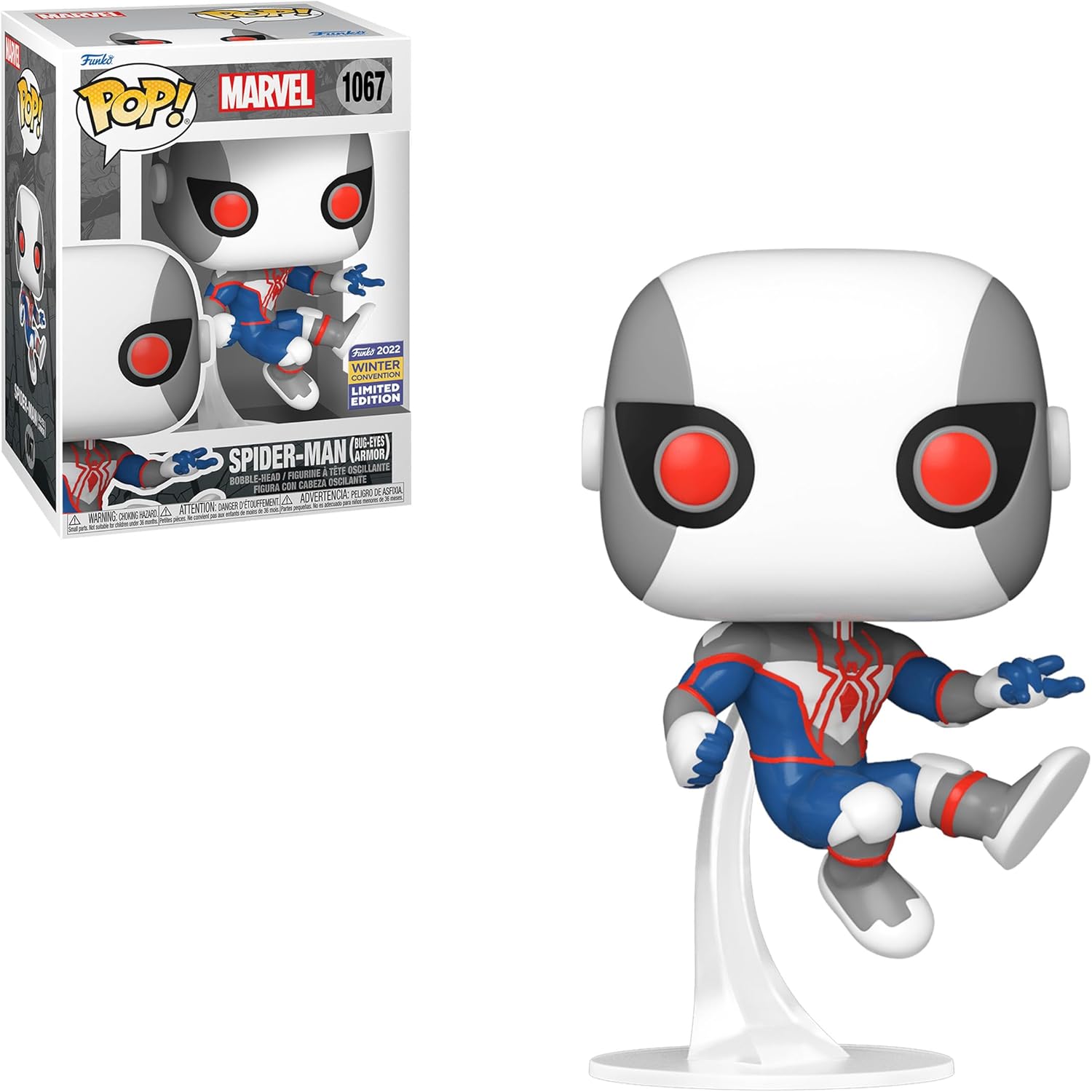 Funko Pop! Marvel: Spider-Man Bug-Eyes Armor - (White/Blue), Convention - Marvel Comics - Amazon Exclusive - Collectable Vinyl Figure - Gift Idea - Official Merchandise - Toys for Kids & Adults