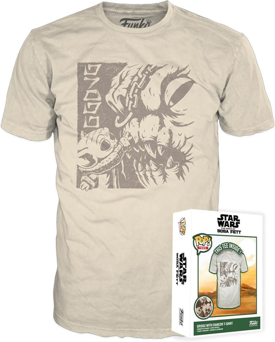 Funko Boxed Tee: SW - Grogu (The Child, Baby Yoda) Mit Rancor - M - T-Shirt - Kleidung - Geschenkidee - Kurzärmeliges Top Für Erwachsene Männer Und Frauen - Offizielle Handelswaren Fans