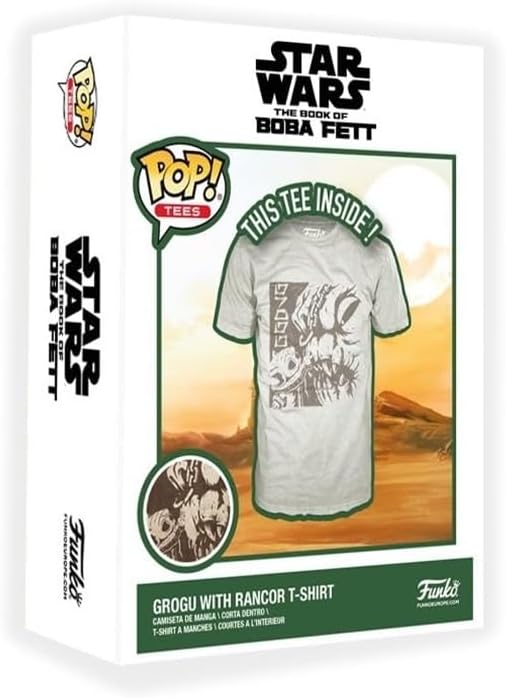 Funko Boxed Tee: SW - Grogu (The Child, Baby Yoda) Mit Rancor - M - T-Shirt - Kleidung - Geschenkidee - Kurzärmeliges Top Für Erwachsene Männer Und Frauen - Offizielle Handelswaren Fans