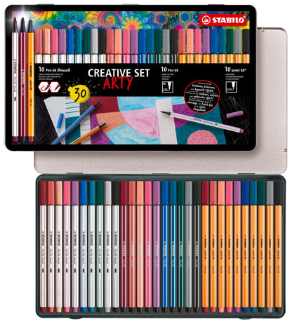 STABILO - Pen 68, Pen 68 Brush & point 88 - Creative Set - Metalen etui met 30 Stuks
