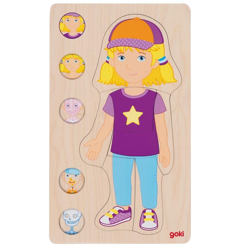 goki 57362 Layered Puzzle Girl 29 Pieces Wooden 5 Levels Promotes Science Thinking