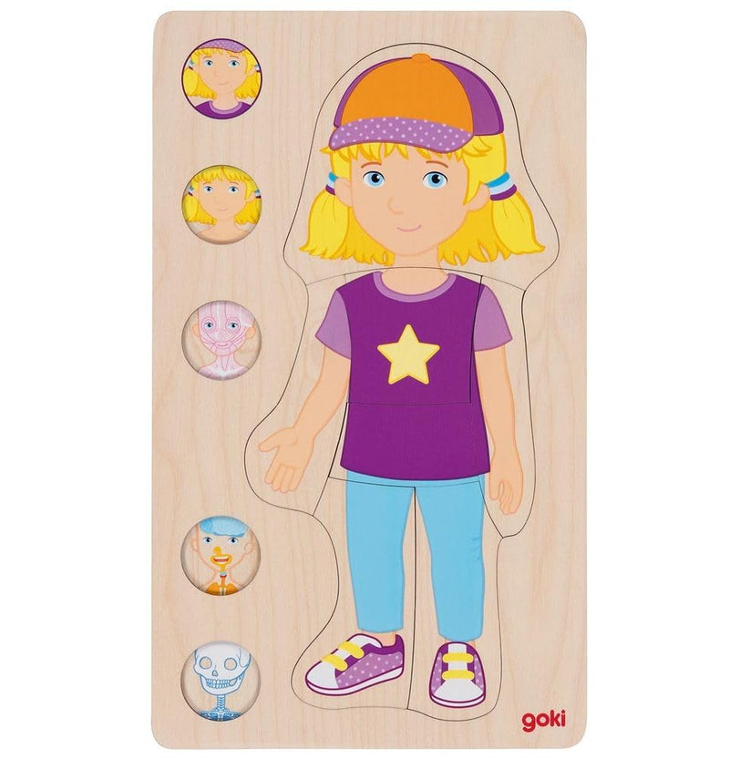 goki 57362 Layered Puzzle Girl 29 Pieces Wooden 5 Levels Promotes Science Thinking