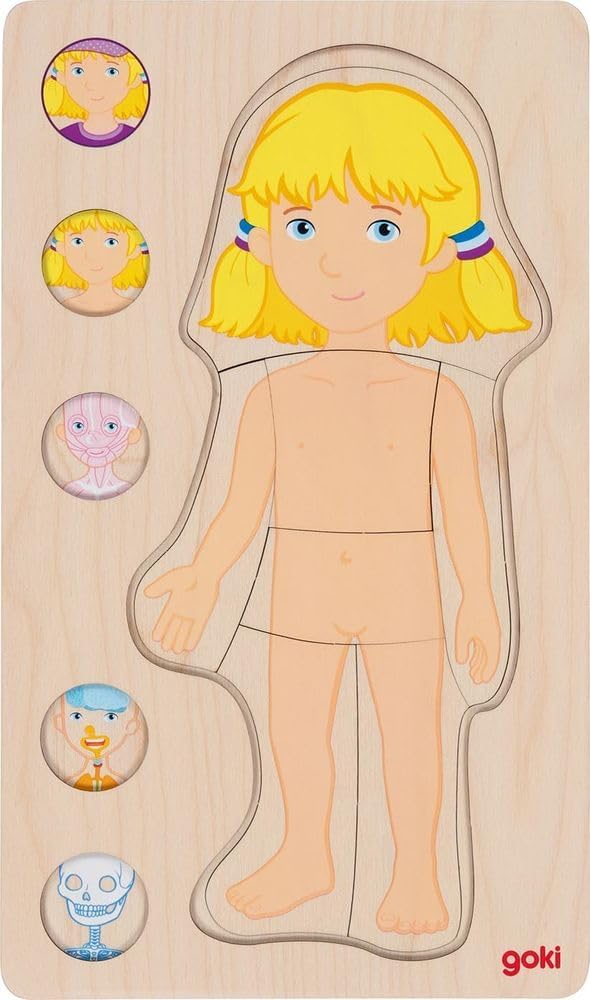 goki 57362 Layered Puzzle Girl 29 Pieces Wooden 5 Levels Promotes Science Thinking