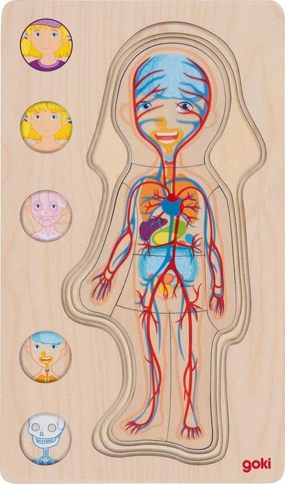 goki 57362 Layered Puzzle Girl 29 Pieces Wooden 5 Levels Promotes Science Thinking