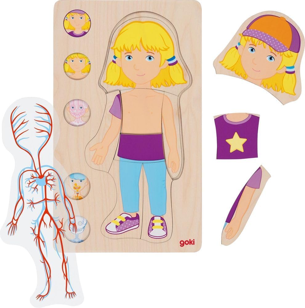 goki 57362 Layered Puzzle Girl 29 Pieces Wooden 5 Levels Promotes Science Thinking