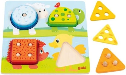 goki 58419 - Colour and Shape Sorting Board Animals - Made of Wood - Cute Animal Motifs - Perfect for Children's Hands