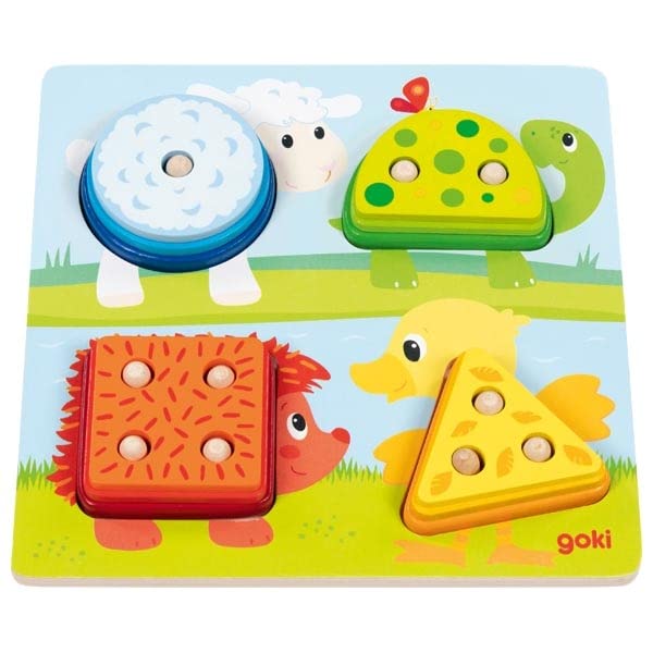 goki 58419 - Colour and Shape Sorting Board Animals - Made of Wood - Cute Animal Motifs - Perfect for Children's Hands