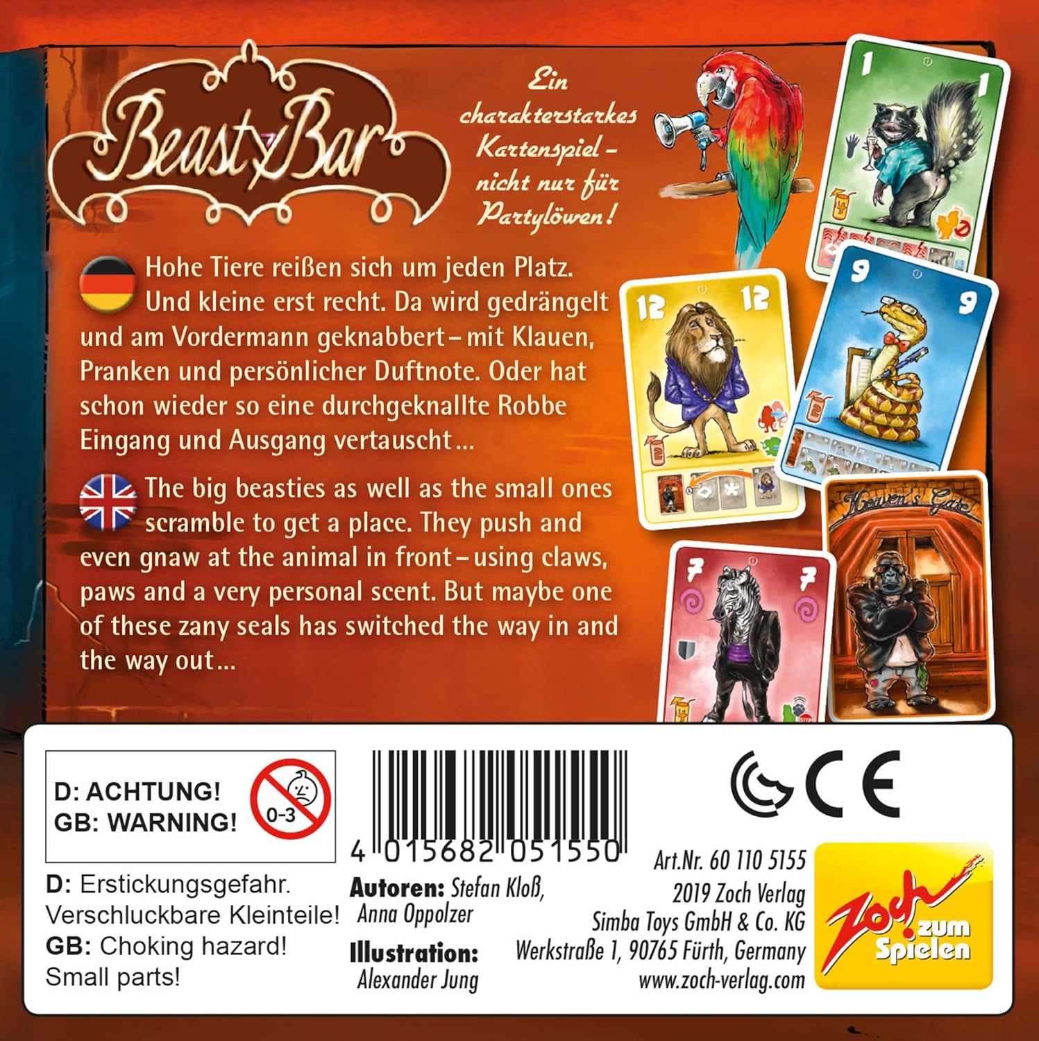 Zoch 601105155 Beasty Bar - The Snappy Card Game, Now with XXL Cards in New Box Size, for 2 to 4 Players, Strategy Game, for Children from 8 Years