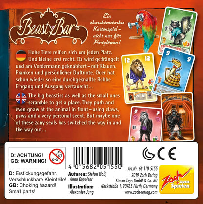 Zoch 601105155 Beasty Bar - The Snappy Card Game, Now with XXL Cards in New Box Size, for 2 to 4 Players, Strategy Game, for Children from 8 Years