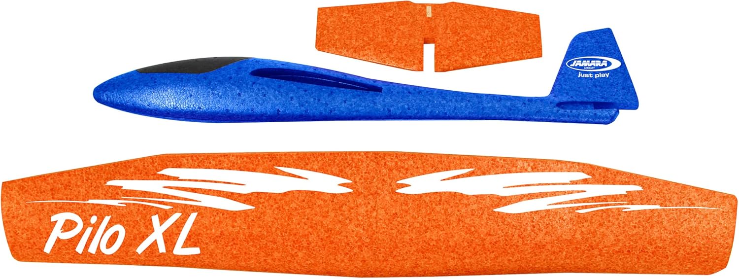 Jamara-460486 Planeador de Espuma 2 en 1 Pilo XL, superligero (160 g), Casi Indestructible, Altura de Cola para Vuelo en Bucle o Deslizamiento, envergadura de 86 cm, Color Azul (460486