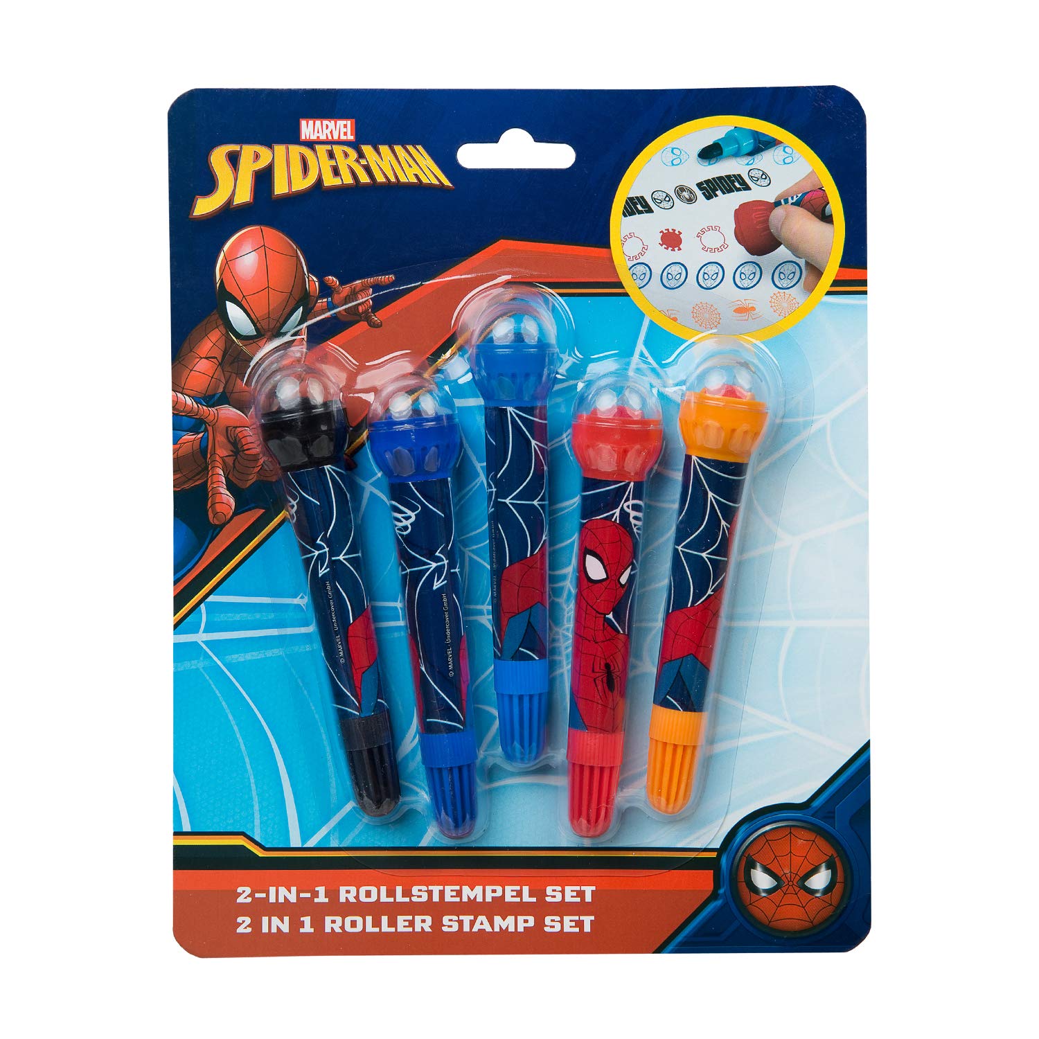 Undercover - Stiften met Rolstempel Spiderman 5st.