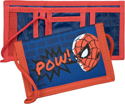 Undercover Spider-Man Wallet and Neck Pouch with Velcro Closure and Zip, Wallet Cord Strap, Note Compartment and Coin Compartment for Boys and Girls, blue, Klassisch, Classic