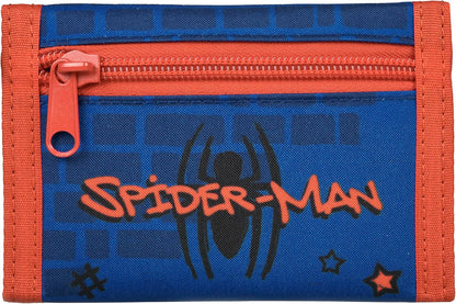 Undercover Spider-Man Wallet and Neck Pouch with Velcro Closure and Zip, Wallet Cord Strap, Note Compartment and Coin Compartment for Boys and Girls, blue, Klassisch, Classic