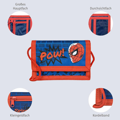Undercover Spider-Man Wallet and Neck Pouch with Velcro Closure and Zip, Wallet Cord Strap, Note Compartment and Coin Compartment for Boys and Girls, blue, Klassisch, Classic