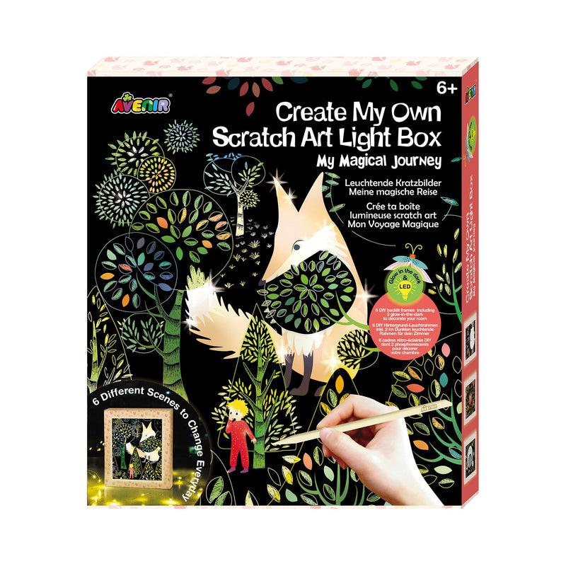 Avenir 6301808 Basteset Leuchtende Kratzbilder, Magische Reise, DIY Leuchtkasten mit Kratzbildvorlagen, Kreativset für Kinder ab 6 Jahren, Kratzkunst, Dekoration