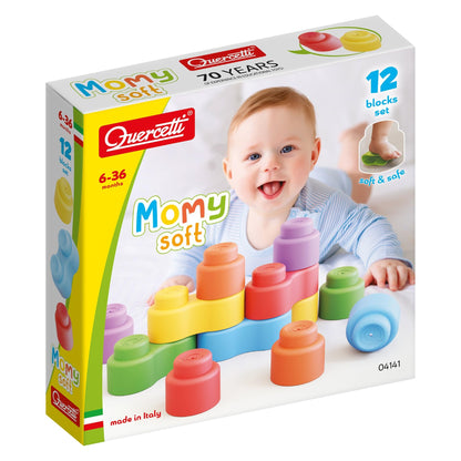 Quercetti Quercetti-4141 MOMY Soft, Konstruktionsspielzeug aus weichem Kunststoff, für die frühere Kindheit, 12 Teile, Mehrfarbig
