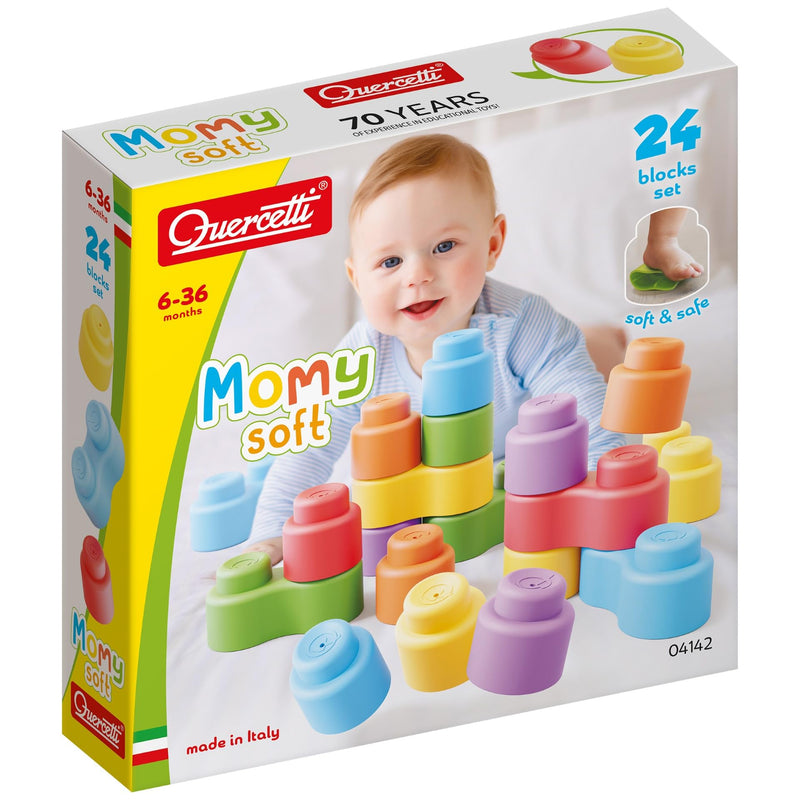 Quercetti Quercetti-4142 MOMY Soft, Konstruktionsspielzeug aus weichem Kunststoff, für die frühere Kindheit, 24 Teile, Mehrfarbig