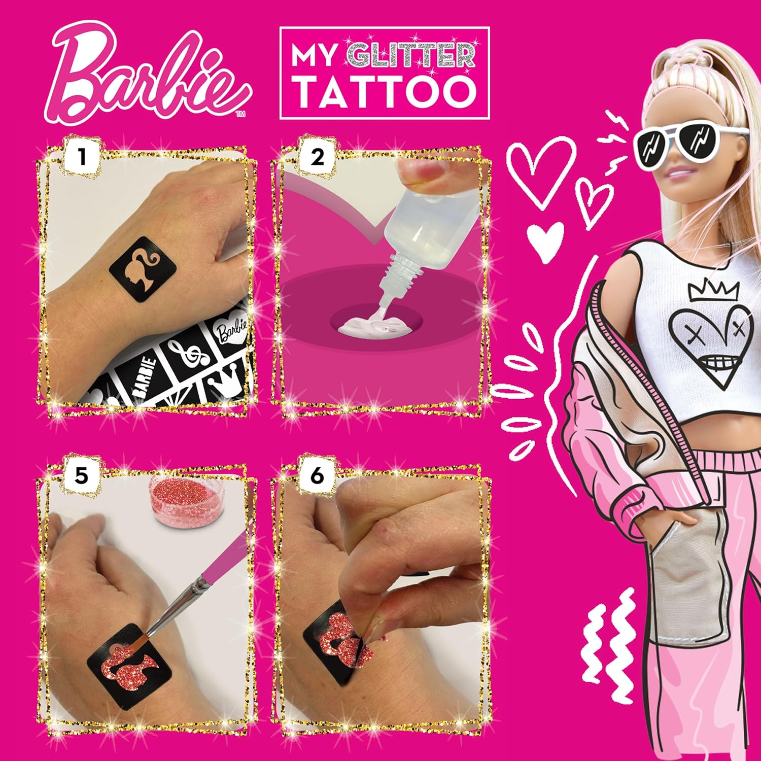 Lisciani - Barbie - Meine Wissenschaftlichen Tattoos - Ephedra Tattoos - Kreatives Spiel - Aufkleber, Pulver, Ahesive Edelsteine - Für Mädchen ab 5 Jahren