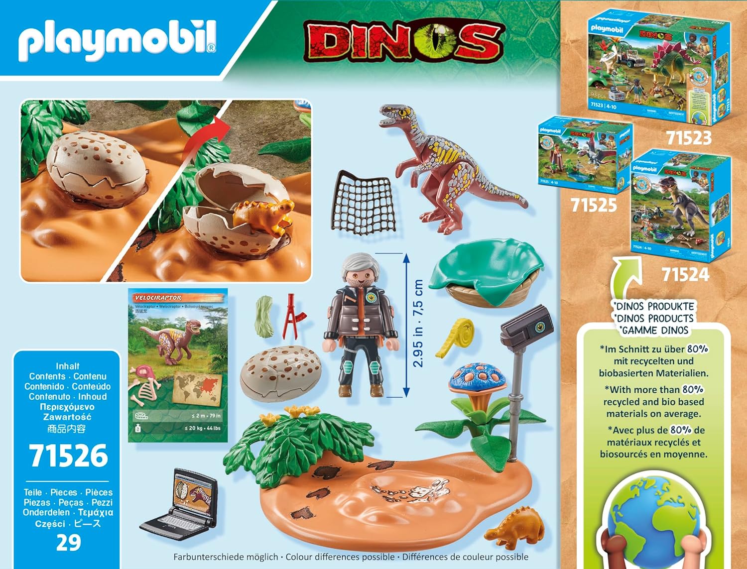 Playmobil 71526 Dinos: Stegosaurus Nest with Egg Thief, protecting dinosaur eggs from the Velociraptor, including net, measuring tape and camera, sustainable play sets suitable for children ages 4+