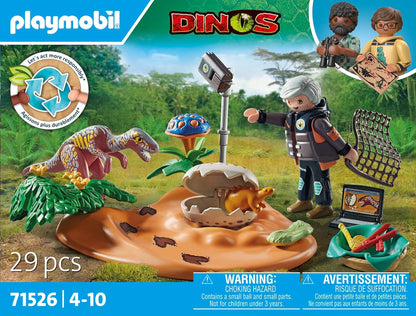 Playmobil 71526 Dinos: Stegosaurus Nest with Egg Thief, protecting dinosaur eggs from the Velociraptor, including net, measuring tape and camera, sustainable play sets suitable for children ages 4+