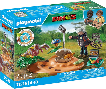 Playmobil 71526 Dinos: Stegosaurus Nest with Egg Thief, protecting dinosaur eggs from the Velociraptor, including net, measuring tape and camera, sustainable play sets suitable for children ages 4+