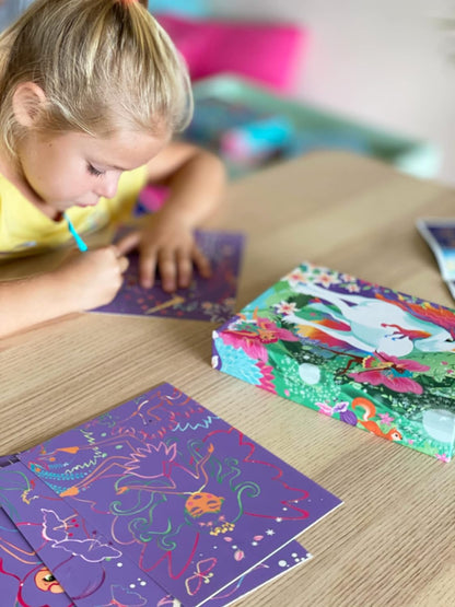 BC1902 Magische Forest Eenhoorn Scratch Art Set in Eenhoorn / Fairy Theme Keepsake Gift Box om te verzamelen, voor leeftijd 6 jaar +