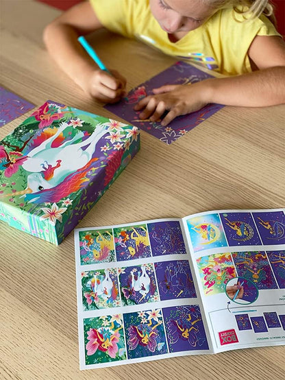 BC1902 Magische Forest Eenhoorn Scratch Art Set in Eenhoorn / Fairy Theme Keepsake Gift Box om te verzamelen, voor leeftijd 6 jaar +